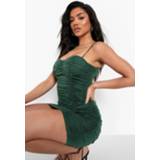 👉 Geplooide Mini Jurk Met Bandjes, Emerald