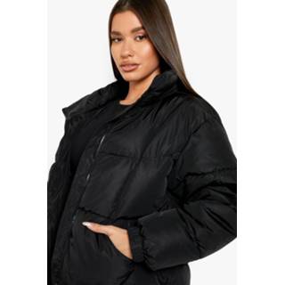 👉 Oversized Gerecyclede Gewatteerde Jas Met Hoge Kraag, Black