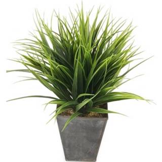 👉 Kunst plant zwarte Kunstplant Grass Bush grasplant in zinken pot 30 cm