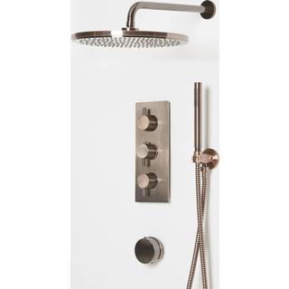 👉 Douche kraan Doucheset - 3-Weg Thermostatische Douchekraan met Omstel, Ronde Douchekop, Handdouche en Overloop-Badvuller Geborsteld Koper | Amara 5051752959035