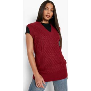 Tall Gerecyclede Grof Gebreide Tank Top Met V-Hals, Dark Red