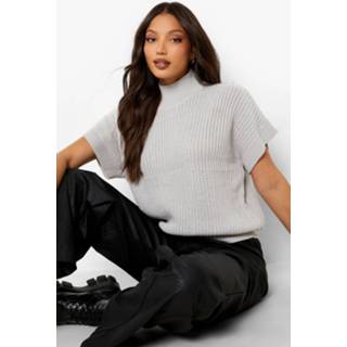 👉 Grijs XL Tall Gerecyclede Dikke Gebreide Tank Top Met Hoge Hals, Grey