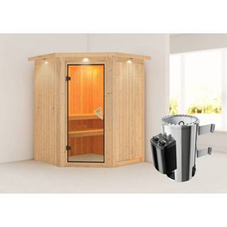 👉 Kachel Karibu | Sauna Minja met Dakkraag Bronzeglas 3,6 kW Geïntegreerde Bediening 4010090530970