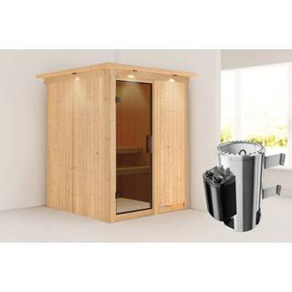 👉 Kachel Karibu | Sauna Minja met Dakkraag Antracietglas 3,6 kW Geïntegreerde Bediening 4010090857787