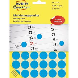 👉 Rond etiket blauw Avery Zweckform 3375 ronde etiketten, diameter 18 mm, 1.056 4004182033753