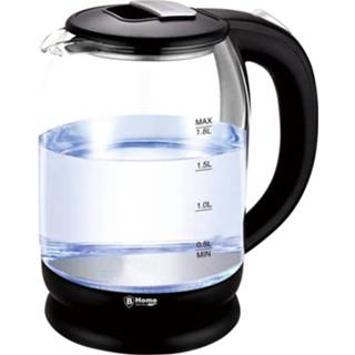 👉 Waterkoker transparant zwart Glazen 1,8 Liter 1500 Watt Met Led Transparant/zwart 23 Cm - Waterkokers 8720276165129