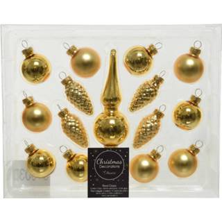 👉 Kerstbal gouden Glazen Kerstballen 3 Cm En Piek Set Voor Mini Kerstboom 15-dlg - 8720147778533