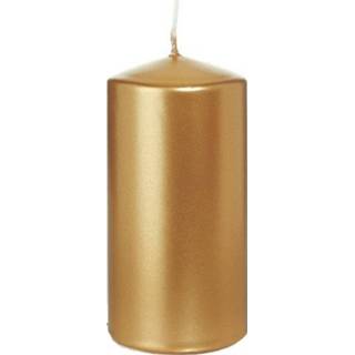 👉 Stompkaars goudkleurige gouden One Size goud 5x cilinderkaars/stompkaars 6 x 12 cm 40 branduren - Geurloze kaarsen Woondecoraties 8720276490634