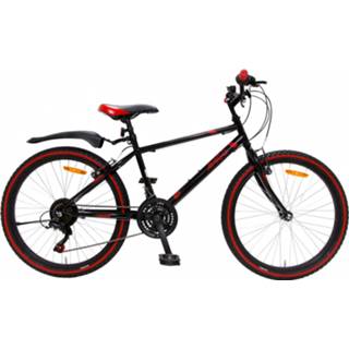 👉 Mountainbike zwart rood Amigo Rock Hardtail 24 Inch 38 Cm Junior 18v V-brakes Zwart/rood 8719817986828