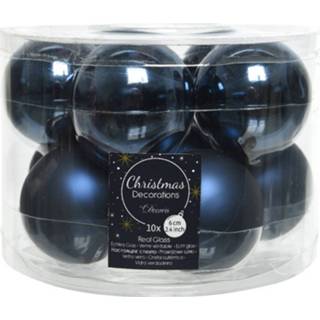 👉 Kerstbal blauwe glas Kerstboomversiering Donkerblauwe Kerstballen Van 6 Cm 10 Stuks - 8720147779479