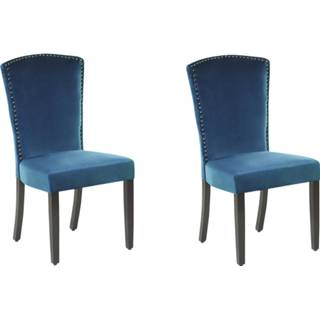👉 Eetkamerstoel blauw Beliani Piseco - Set Van 2-blauw-fluweel 4251682237437