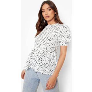 👉 Geweven Blouse Met Pofmouwen En Stippen, White