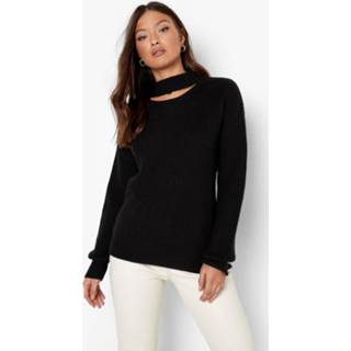 👉 Trui Met Uitsnijding En Hoge Hals, Black