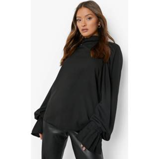 👉 Blous Blouse Met Geplooide Schouders En Hoge Hals