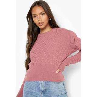 👉 Grof Gebreide Trui Met Schoudervulling, Dusky Pink