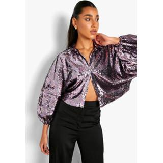👉 Blouse Met Pailletten En Volle Mouwen, Lilac