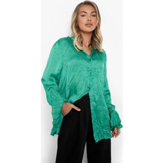 Gekreukeld Satijnen Baggy Overhemd, Bright Green