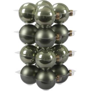 👉 Kerstbal groene groen glas active 16x Graniet kerstballen 8 cm kerstversiering combi
