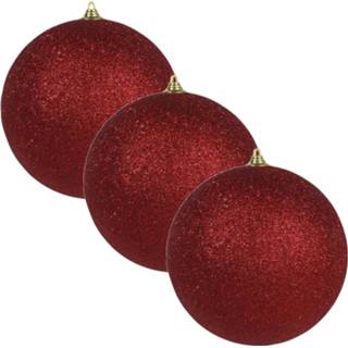 👉 Kerstbal rood rode 3x grote glitter kerstballen 13,5 cm - hangdecoratie / boomversiering 8720276297295