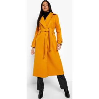 👉 Nepwollen Trenchcoat Met Ceintuur En Knoop Detail, Mustard