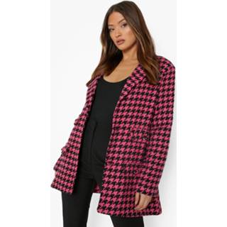 👉 Roze Baggy Bouclé Dogtooth Blazer, Hot Pink