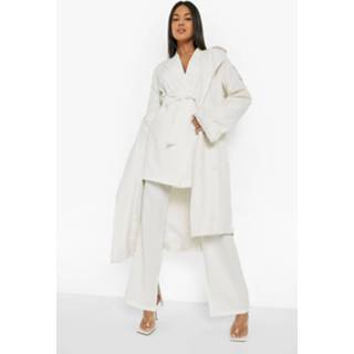 👉 Asymmetrische Getailleerde Long Line Blazer Met Ceintuur, Ivory