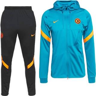👉 Trainingspak blauw zwart trainingspakken Nike Chelsea Hooded Strike 2021-2022