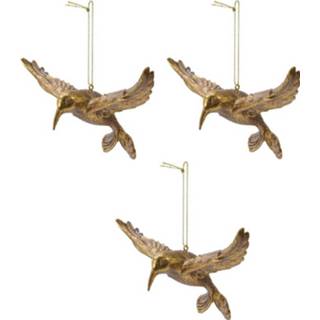 👉 Kerstversiering gouden 3x Kerstboomhangers Kolibrie Vogels/vogeltjes 13 Cm - Kerstversiering/boomversiering 8720276469708