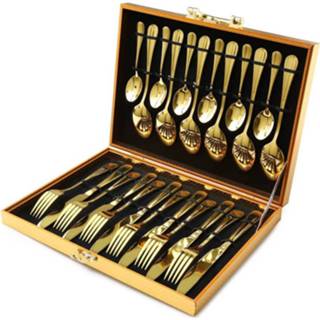 👉 Bestekset goudkleur 24delig Bestek 24 Stuks Doos 8720256300946