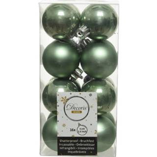 Kerstbal groen kunststof 16x Kerstballen Glanzend/mat Salie 4 Cm Kerstboom Versiering/decoratie - 8720147742671