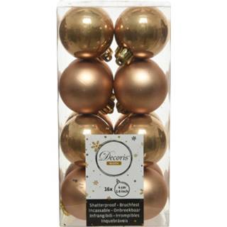 👉 Kerstbal bruin kunststof 16x Kerstballen Glanzend/mat Camel 4 Cm Kerstboom Versiering/decoratie - 8720147742640