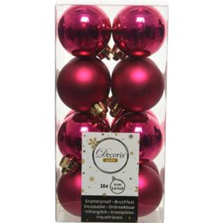 👉 Kerstbal roze kunststof 16x Kerstballen Glanzend/mat Bessen 4 Cm Kerstboom Versiering/decoratie - 8720147742633