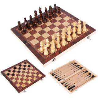 👉 Schaakbord hout - 3-in-1 Bord: Schaken, Dammen & Backgammon 8720254647470