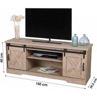 Zwart hout metaal Gebor - Tv Meubel Scandinavische Look Schuifdeurtjes Opbergruimte Met Stoer 8720359710307