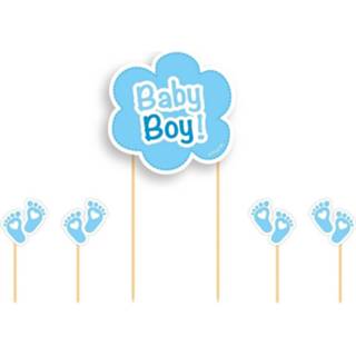 👉 Taarttopper blauw wit karton hout baby's jongens Folat Baby Boy! 17 Cm Karton/hout Blauw/wit 5-delig 8714572636384