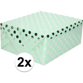 👉 Inpakpapier tgroene zilveren 2x Mintgroene Inpakpapier/cadeaupapier Stip 200 X 70 - Cadeaupapier 8720147442175