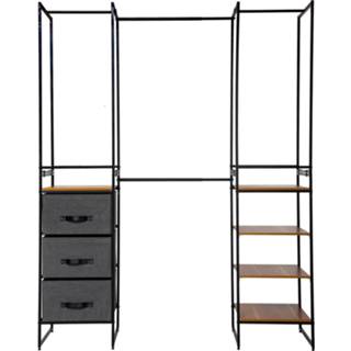 👉 Kledingrek zwart bruin 4goodz Met Lades En Planken - 46x180x198 Cm Zwart/bruin 6013939676646