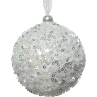 👉 Kerstbal wit foam Kerst Sequins Winter Dia8.00cm 8718532894739