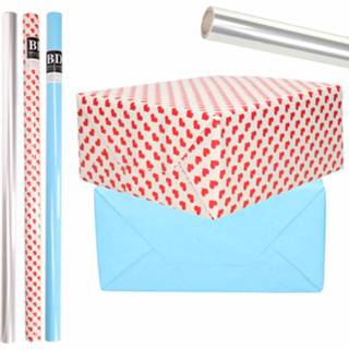 👉 Inpakpapier transparante blauw 6x Rollen Kraft Folie/hartjes Pakket - Blauw/harten Design 200 X 70 Cm Cadeaupapier 8720576488416