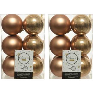 👉 Kerstbal bruin kunststof 24x Kerstballen Glanzend/mat Camel 6 Cm Kerstboom Versiering/decoratie - 8720276321754