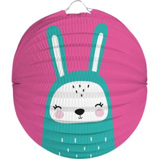 👉 Lampion roze groen papier Folat Konijn Junior 22 Cm Roze/groen 8714572505581