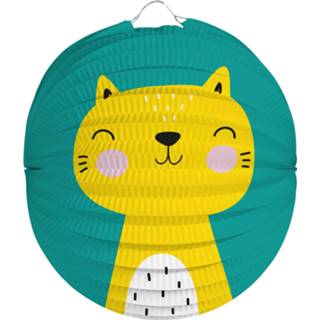 👉 Lampion groen geel papier Folat Kat Junior 22 Cm Groen/geel 8714572505598