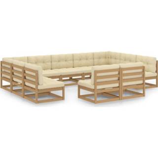 👉 Grenenhout Vidaxl 11-delige Loungeset Met Kussens Massief Honingbruin 8720286483305