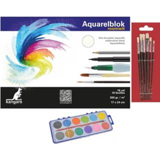 👉 Kwast Hobby/knutselen Verfset 12 Kleuren Op Waterbasis En 7 Kwasten Een Aquarelblok/tekenblok 24 X 17 Cm - Hobbyverf 8720147993110