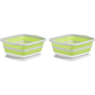 👉 Afwasbak wit groene multi kunststof 2x Wit/groene opvouwbare afwasteil/afwasbakken met snijplank 40 x 32 cm 11 liter