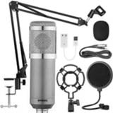 👉 Usb Microfoon - Zilver - Inclusief Statief, Plofkap En Popfilter