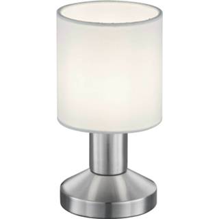 👉 Tafel lamp stoffen mat nikkel witte tafellamp met kap Garda