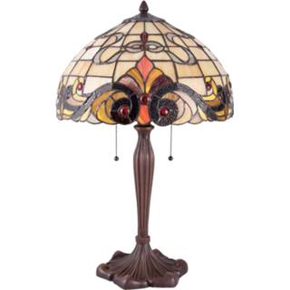 👉 Tafel lamp glas crème a++ crme rood Tafellamp 5925 in Tiffany-stijl, crème-rood