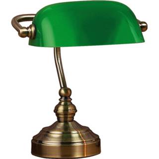 Tafel lamp metaal antiek messing a++ groen Tafellamp Bankers, hoogte 25 cm