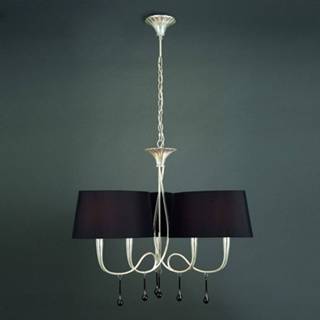 👉 Hang lamp zilver metaal a++ Hanglamp Paola 6-lamps m. textielkappen